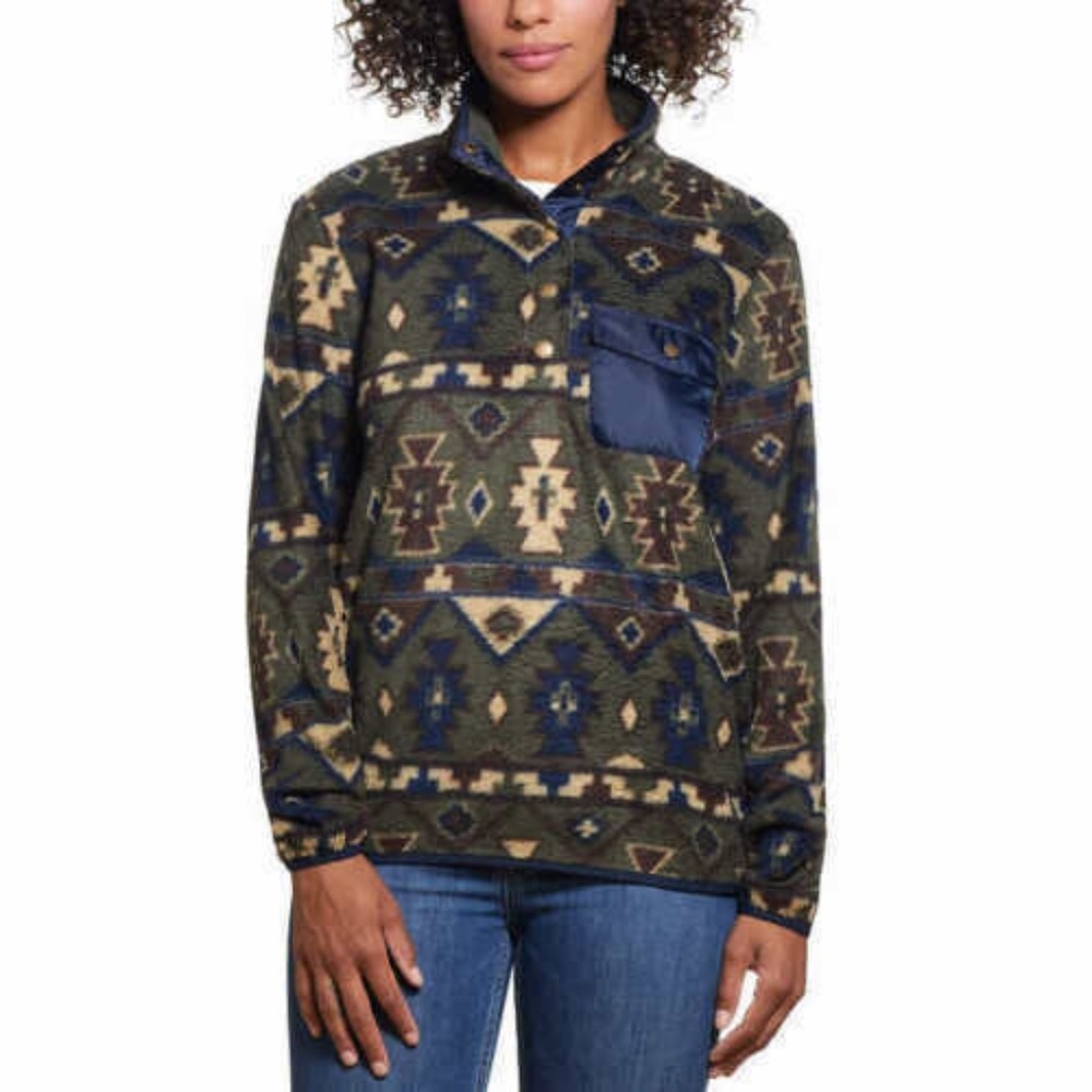 Weatherproof Vintage Women's ’ Printed Fleece Pullover-‎ Kalamata Sz Medium NWT